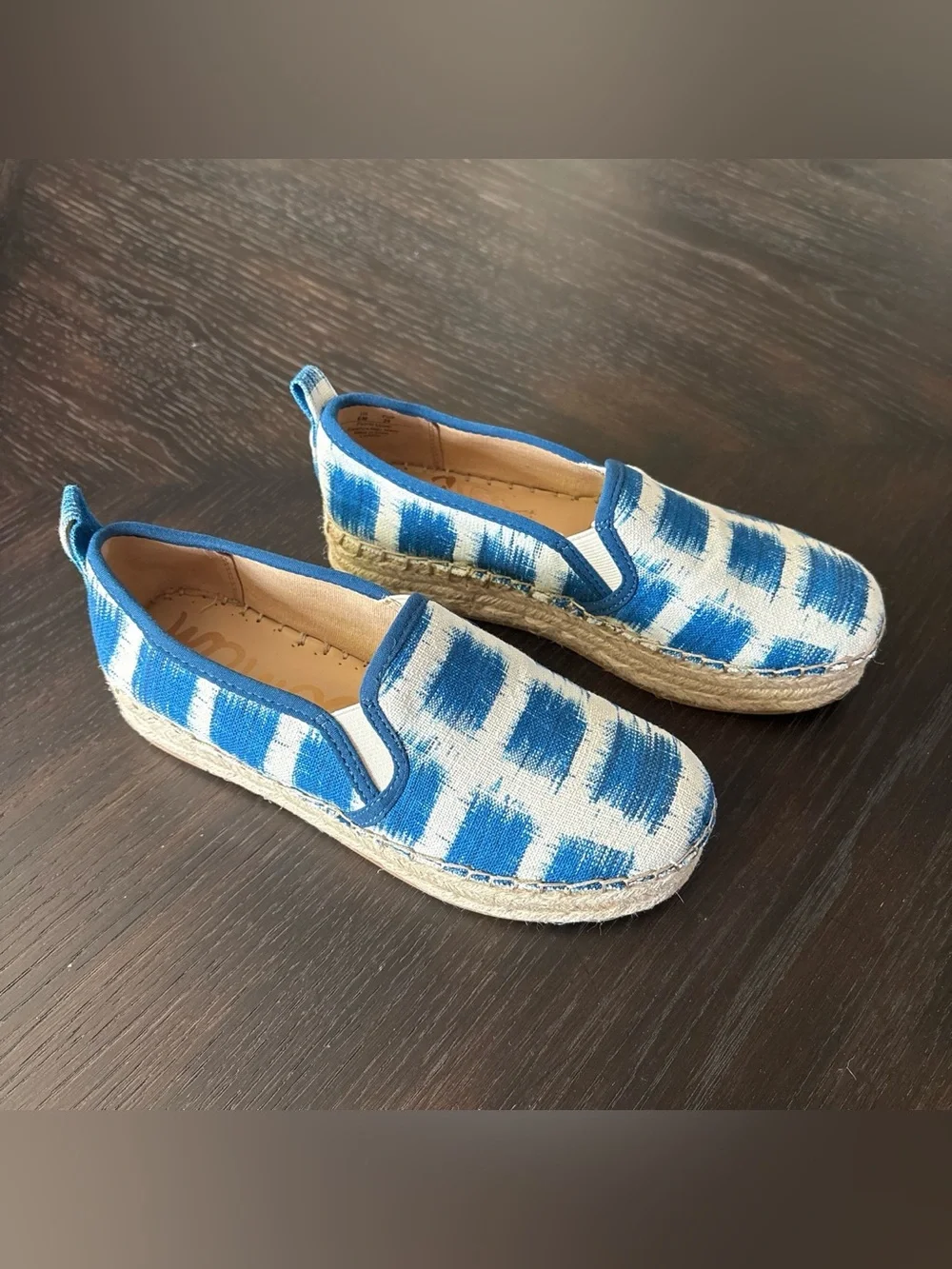 Sam Edelman Carrie Slip on Espadrille Blue & White  Ikat NWOT size 6 Euro Summer